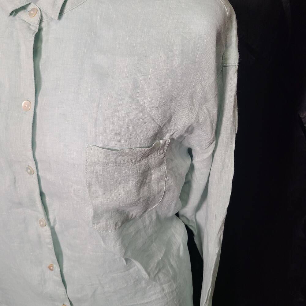 J Jill Love Linen Pastel Mint Green Button-Down Long Sleeve Shirt Size XL - Picture 3 of 9